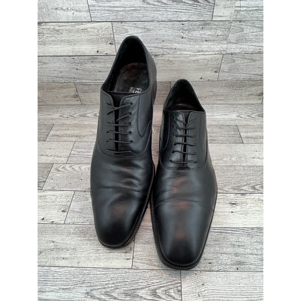 Salvatore Ferragamo Men Black Leather Cap Toe Oxford Shoes Sz 10.5D Italy 62VF